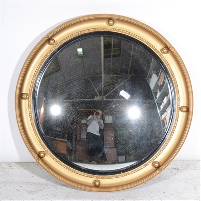 Lot 388 - Modern machine made tapestry panel; and a gilt framed convex wall mirror. (2)