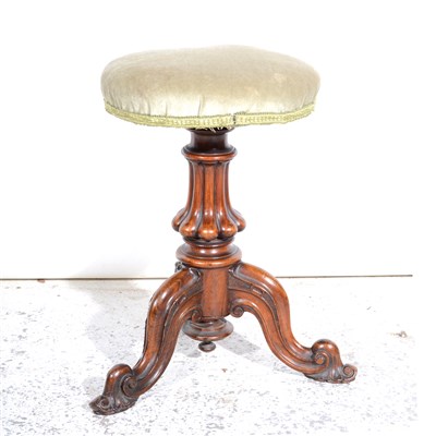 Lot 360 - A Victorian walnut adjustable piano stool