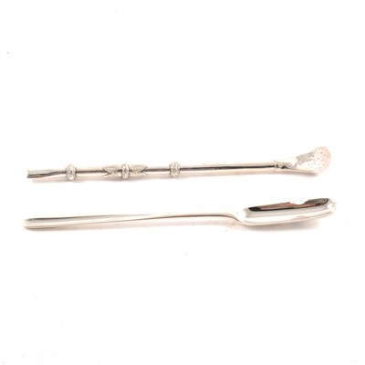 Lot 176 - A silver marrow scoop by John Lampfert and a white metal opium pipe.