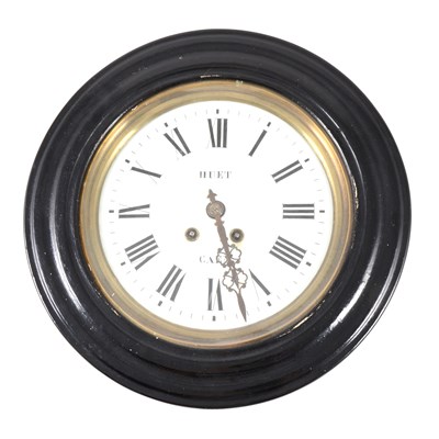 Lot 100 - French wall-clock, circular enamelled dial, signed Huet, Caen, ...