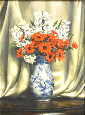 Lot 267 - F. H. L. Grace, Still life of flowers, in a delft vase, and another similar work.
