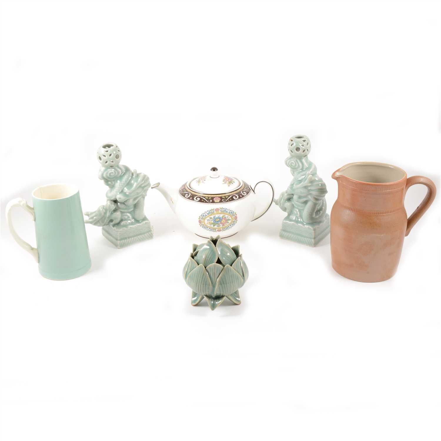 Lot 10 - A Royal Worcester Evesham Ware biscuit jar, six Waterford crystal glasses, and other assorted ceramics.