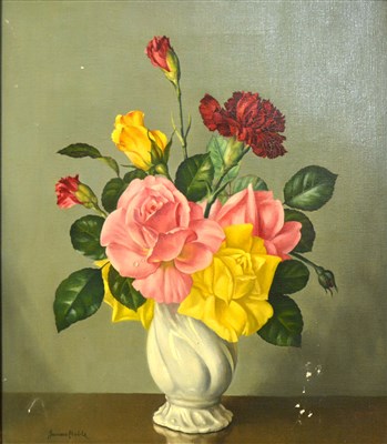 Lot 279 - James Noble, Still life, roses in a vase, and another work.