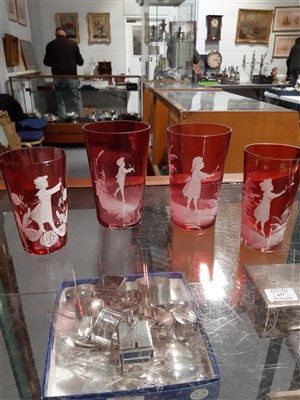 Lot 8 - Small collection of 'Mary Gregory' decorated cranberry glass