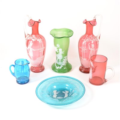 Lot 13 - A small collection of 'Mary Gregory' style coloured glassware