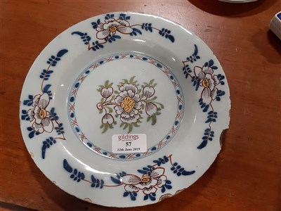 Lot 57 - Near pair of Dutch Delft plates, 18th Century, and three other Delft plates