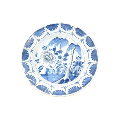 Lot 7 - Whieldon type creamware plate, mid 18th Century, and a Delft dish