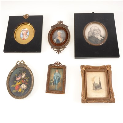 Lot 166 - Continental porcelain miniature, Lady in 18th Century dress, and six others.