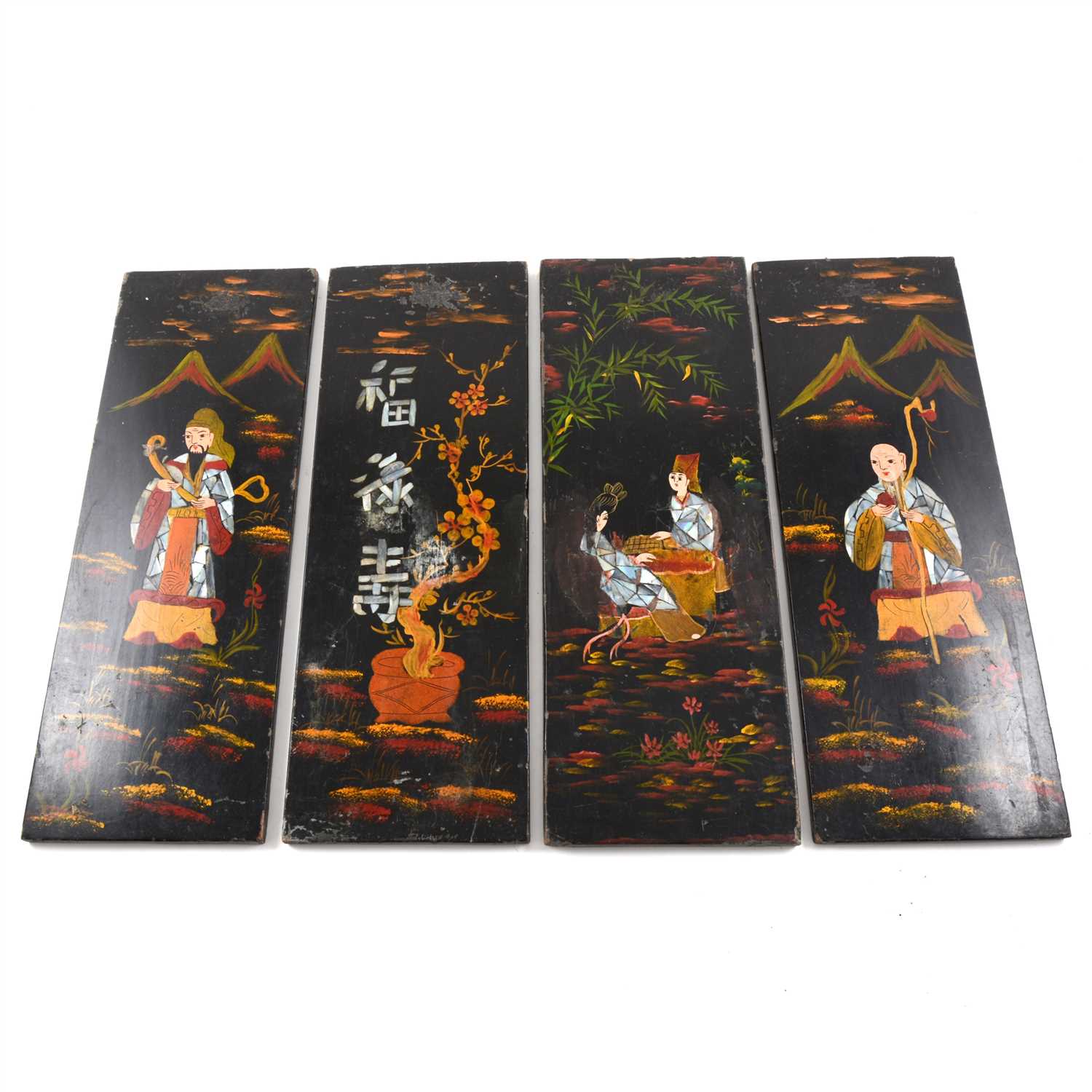 Lot 92 - Set of four Far Eastern lacquered panels