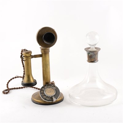 Lot 151 - Silver mounted crystal ships decanter, Carrs of Sheffield, and a candlestick telephone