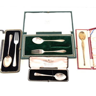 Lot 205 - A cased silver gilt coronation spoon by Hicklenton & Phillips (H G Hicklenton & S A Phillips), London 1936, a cased silver spoon and fork by Cooper Brothers & Sons, Sheffield 1926