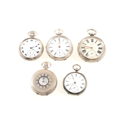 Lot 233 - Four silver open faced pocket watches and one demi-hunter