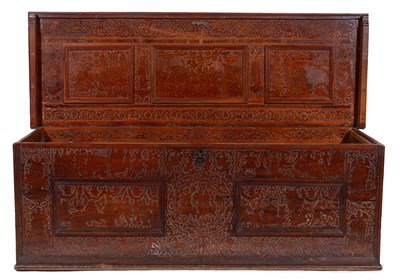 Lot 466 - A North Italian cedarwood and poker-work chest, probably 18th century