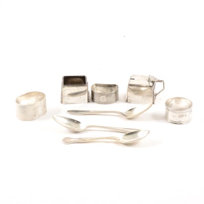 Lot 176 - A pair of silver napkin rings by E J Trevitt & Sons, with jubilee hallmark, Chester 1934, four silver teaspoons by Barker Brothers Silver Ltd, Birmingham 1961, and other napkin rings