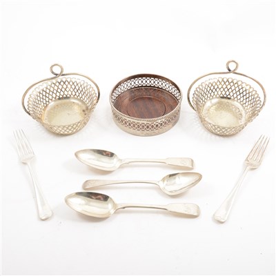 Lot 248 - A quantity of silver flatware plus some plated items, to include six forks by Z Barraclough & Sons (James Henry & Herbert Barraclough), London 1940, five small forks by Atkin Brothers, Sheffield 1942
