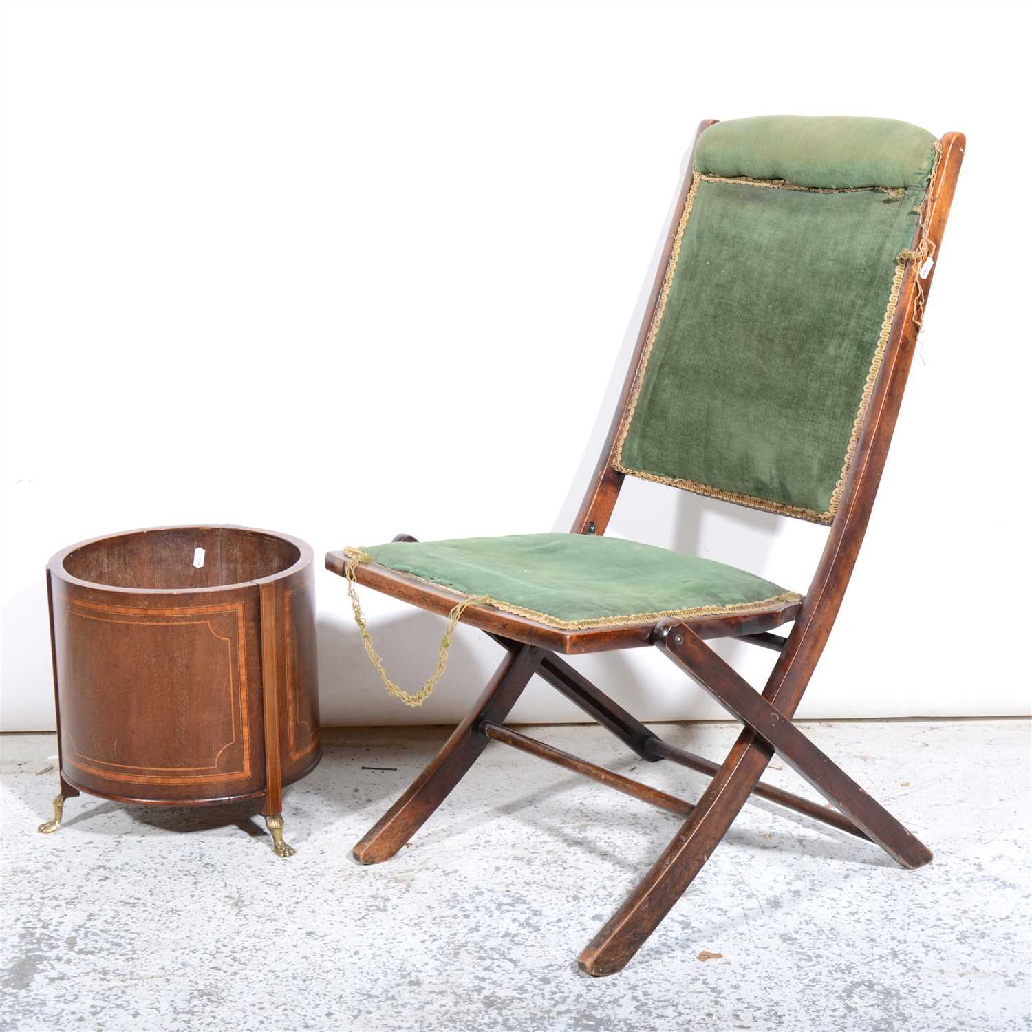 Lot 315 - Edwardian inlaid mahogany jardiniere, and an Edwardian folding chair