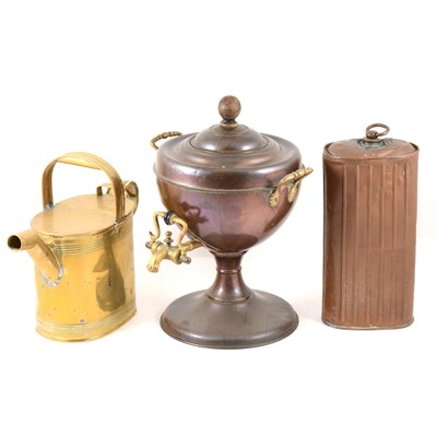 Lot 109 - Pair of Edwardian brass-framed girondoles, copper urn, and other metalware.