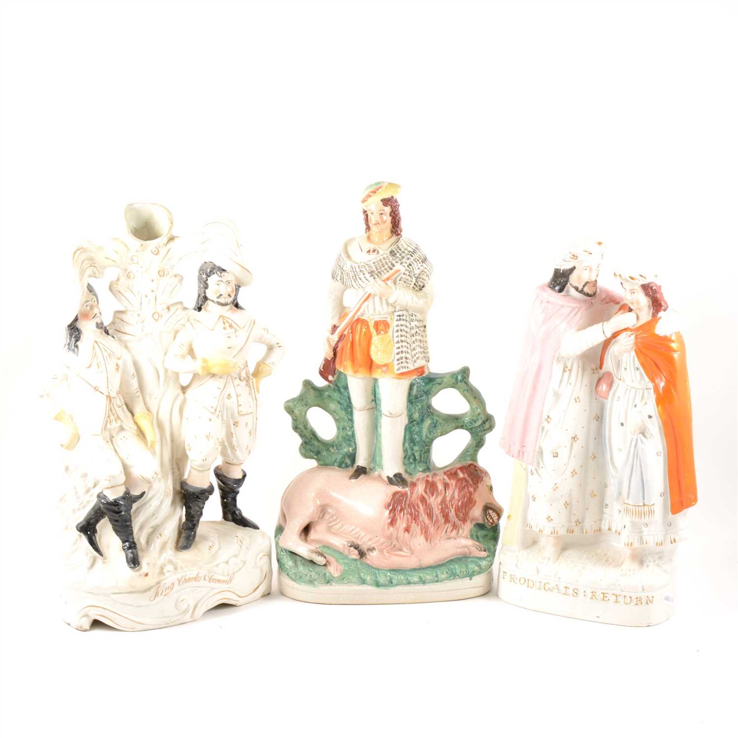Lot 34 - A Staffordshire group, Prodigals Return, and six other Staffordshire figures.
