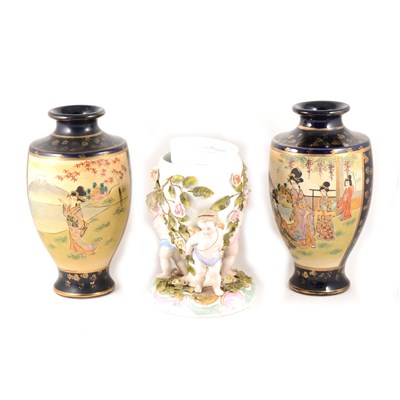 Lot 73 - A Sitzendorf porcelain vase, and a pair of Satsuma vases.