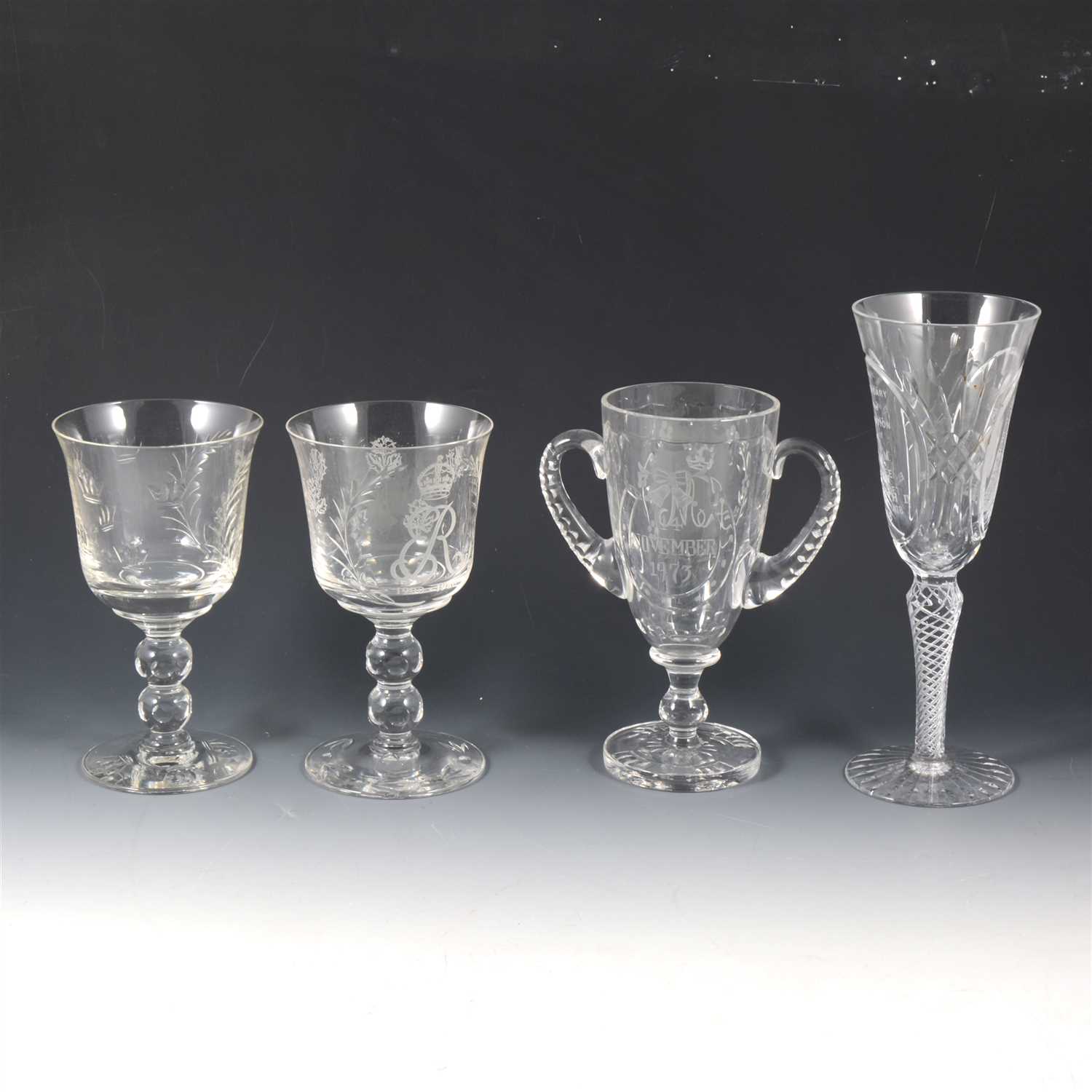 Lot 61 - Stuart Crystal Silver Jubilee commemorative goblet, 1977, and other commemorative glass.