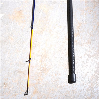Lot 155 - Fishing: two Banshee graphite beach rods and a kit box