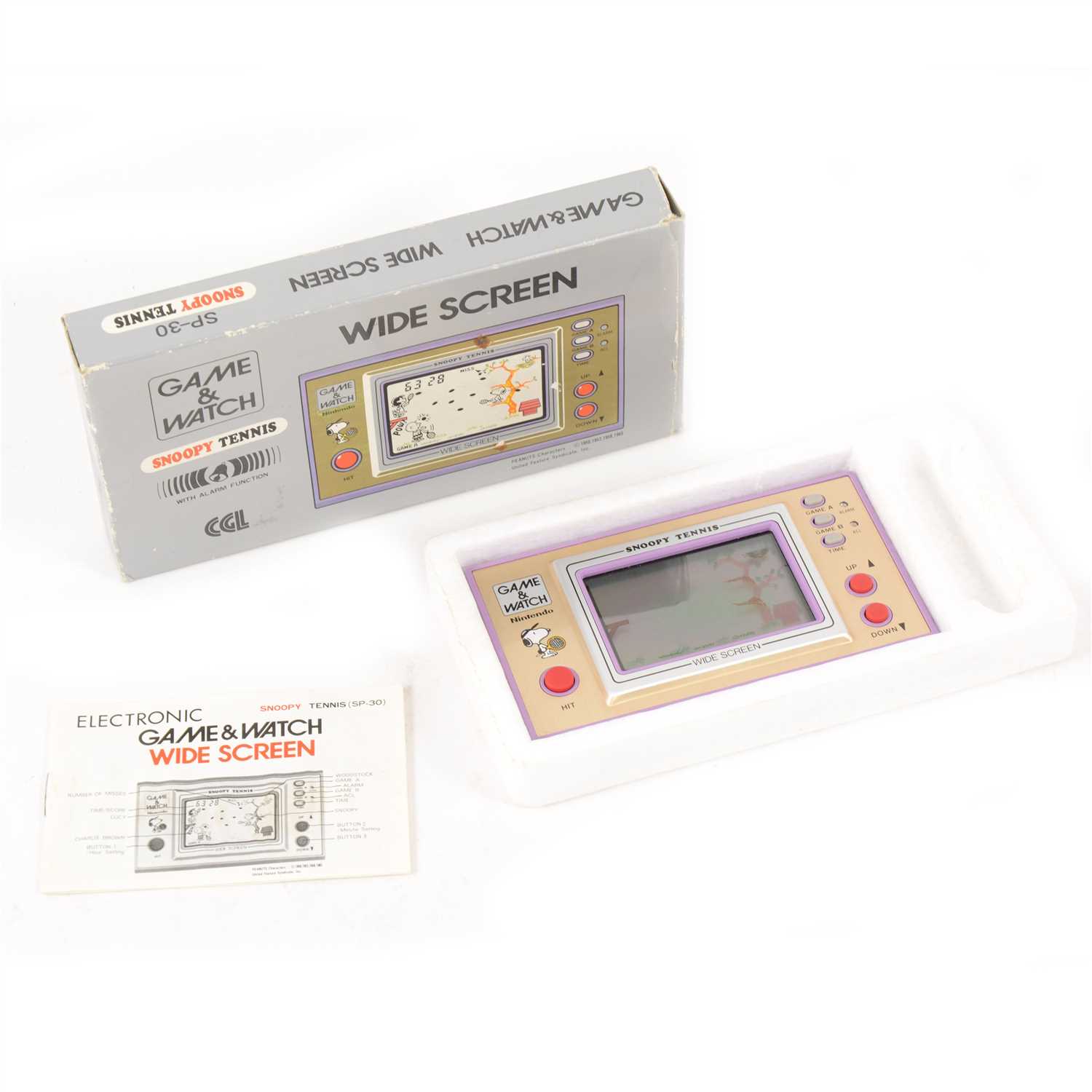 Lot 303 - Nintendo hand-held Game & Watch "Snoopy Tennis" Wide SP-30, in original box with instructions.