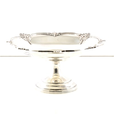 Lot 217 - A silver pedestal dish by Walker & Hall, scalloped rim with shell and leaf motifs, Sheffield 1964, approx. 5.7oz.