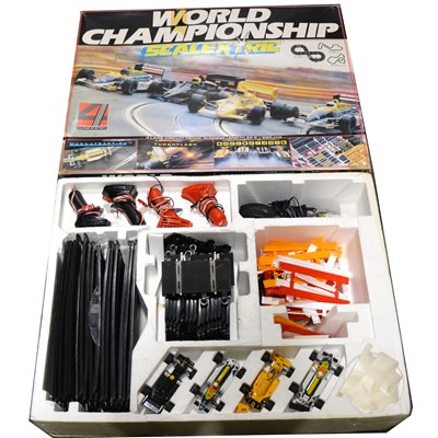 Lot 283 - Scalextric World Championships set, with cars, six extra slot cars, track and accessories.