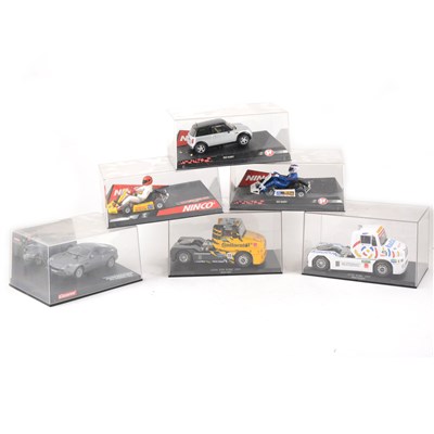 Lot 280 - Slot car racing models and cars; six models including Carrera James Bond Die Another Day Aston Martin V12 Vanquish