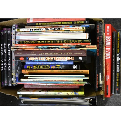 Lot 315 - Three boxes of books, including graphic novels, comic art, drawing, comic books and art.