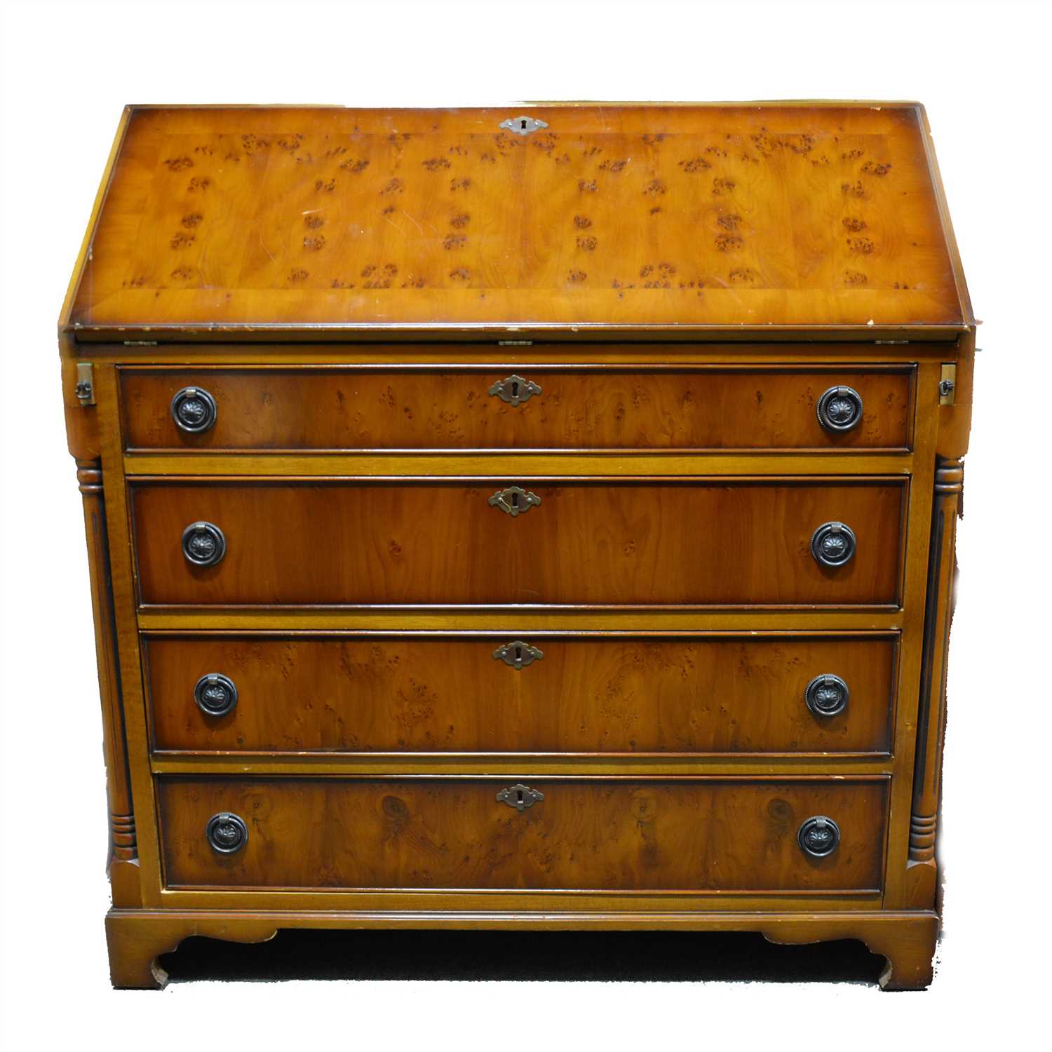 Lot 306 - A reproduction yew wood finish bureau