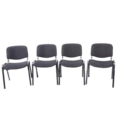 Lot 342 - Four modern black upholstered stacking chairs.