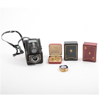 Lot 120 - Pair of Prinzlux 10x50 binoculars, Ensign Ful-vue camera, and assorted items.