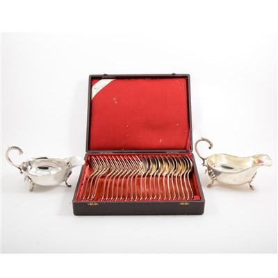 Lot 97 - A tray of silver-plated flatware including a cased set of twelve Christofle table forks and table spoons