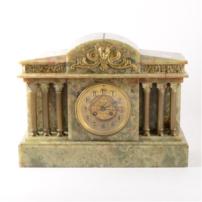 Lot 230 - French green onyx and gilt metal mounted mantel clock, cylinder movement striking on a gong.