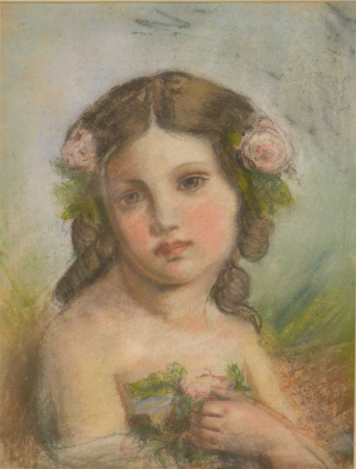 Lot 285 - Victorian School, study of a girl, a pastel portrait.
