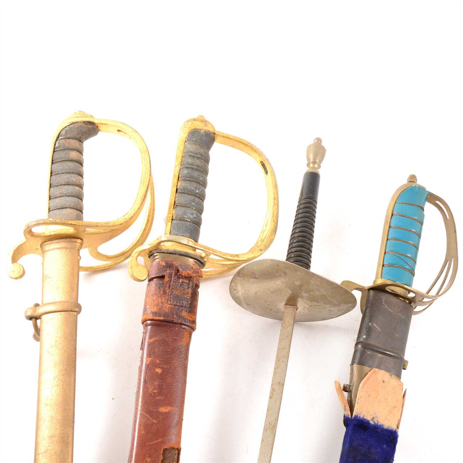 Lot 152 - Royal Artillery Officers sword, court sword and reproduction sword and foil.