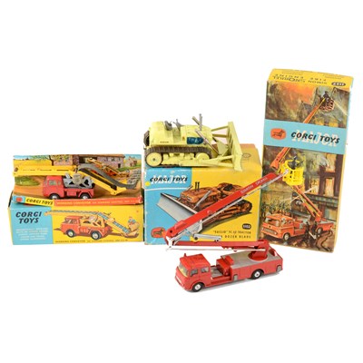 Lot 170 - Corgi Toys models, fire engine, dozer tractor and Jeep FC 150, boxed.