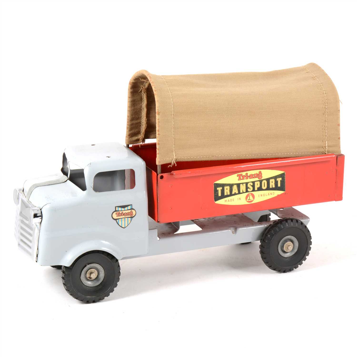 Lot 59 - Tri-ang Toys; tin-plate transport truck with original canopy.