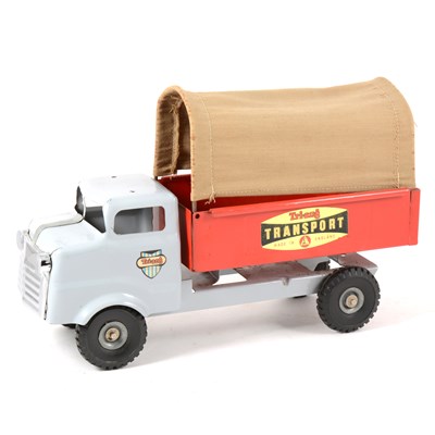 Lot 59 - Tri-ang Toys; tin-plate transport truck with original canopy.
