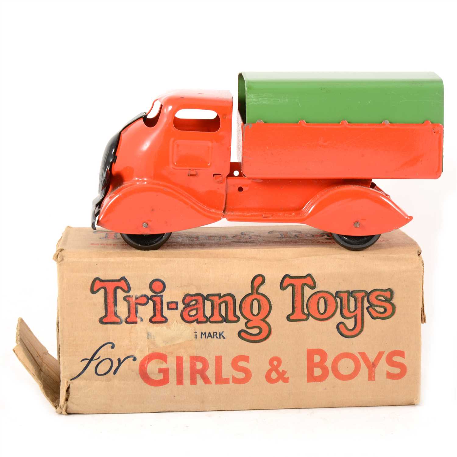 Lot 60 - Tri-ang toys; tin-plate push-a-long truck, boxed.