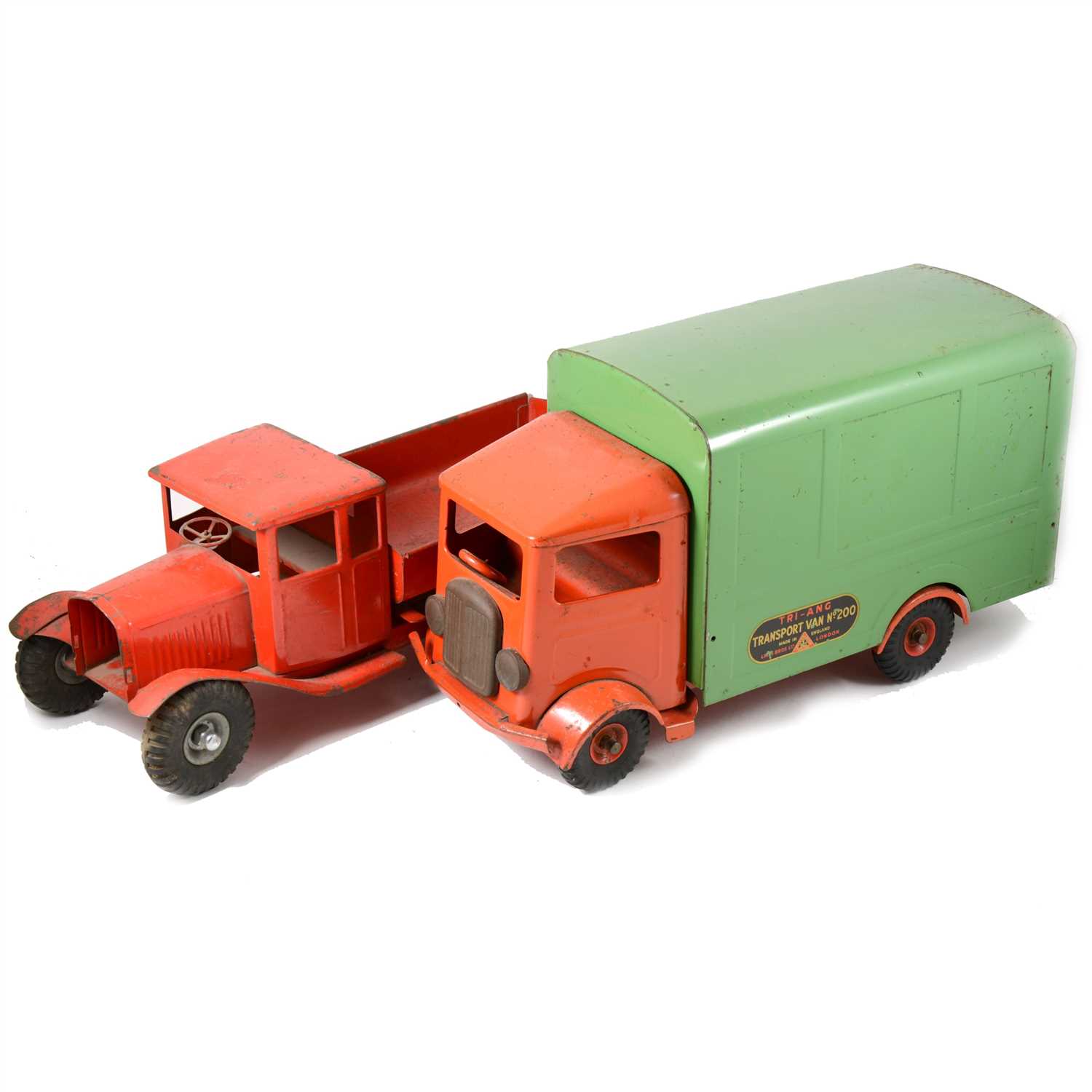 Lot 58 - Tri-ang Toys; Transport van no.200, and a red tipper truck.
