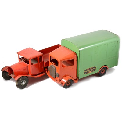Lot 58 - Tri-ang Toys; Transport van no.200, and a red tipper truck.