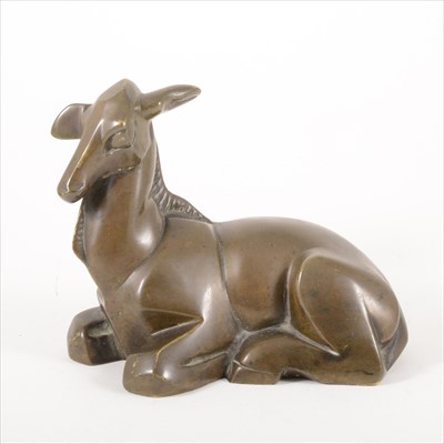 Lot 139 - An Art Deco style gilt bronze sculpture of a reclining deer, by Iris Cooke.