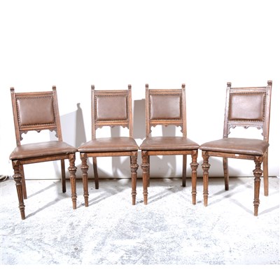 Lot 320 - Set of six Victorian oak dining chairs.