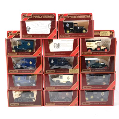 Lot 225 - Limited edition Matchbox Models of Yesteryear; fourteen die-cast models all with decals relating to the Police forces