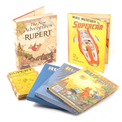 Lot 340 - Children's books and annuals; including Rupert 1968 with Magic Painting un-touched, etc, tow boxes.