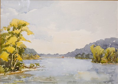 Lot 401 - James H. Kibart, Calm Waters, signed, watercolour, 31cm x 44cm