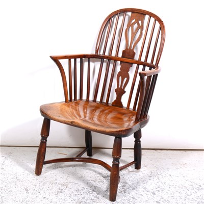 Lot 527 - Victorian yew wood and elm Windsor chair, narrow arm