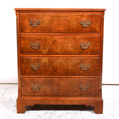 Lot 498 - Reproduction walnut finish chest of drawers, etc